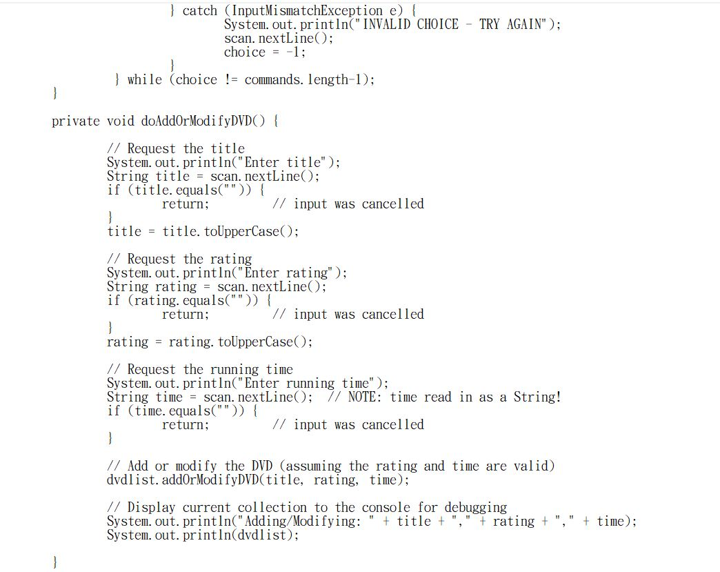 its title, rating and total running time. DVDCollection.java - A class to