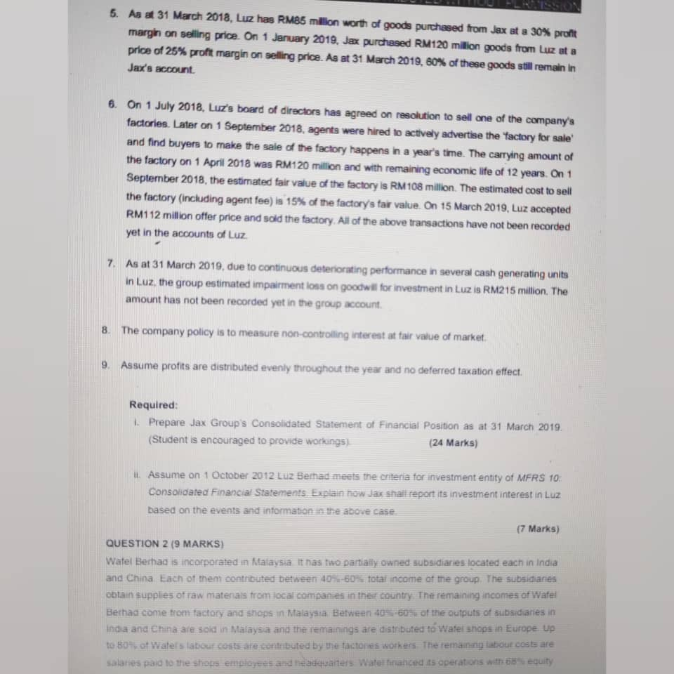 of Jax Berhad, Perl Berhad, Luz Berhad and Alo Berhad for year