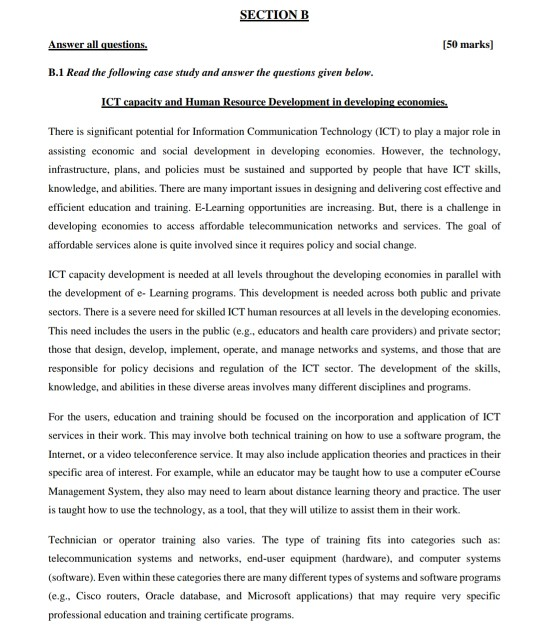 Need Answers to question 1 to 5 SECTION B Answer all