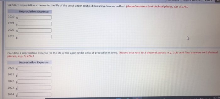 of production method double diminishing balance method straight line method 2nd question