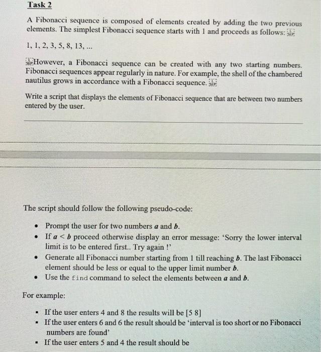matlab or octave Task 2 A Fibonacci sequence is composed of elements