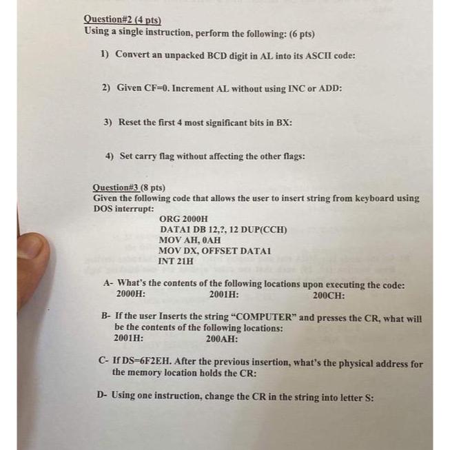  Question#2(4 pts) Using a single instruction, perform the following: (6 pts)