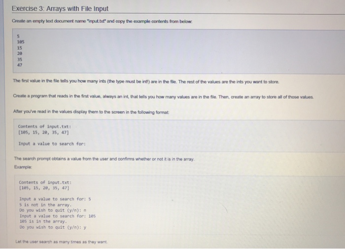  Create a program using C++ code Exercise 3: Arrays with File