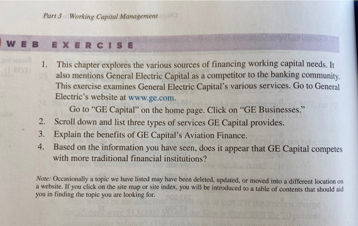  Part 3 Working Capital Management WEB EXERCISE 1. This chapter explores