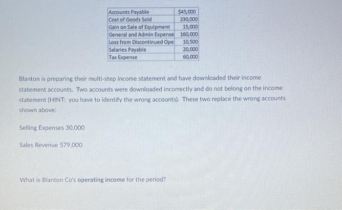  Blanton is preparing their multi-step income statement and have downloaded their