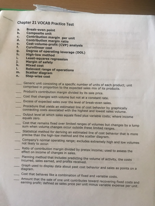  Chapter 21 VOCAB Practice Test a. b. c. d. e. f.