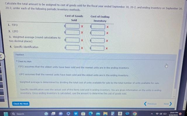 Specific Identification, FIFO, LIFO, and Weighted-Average Swing Company's beginning inventory and purchases