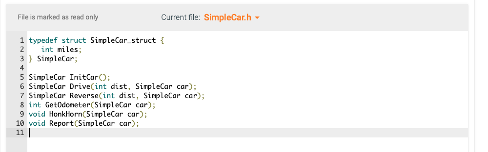 inputs, create a SimpleCar variable that performs the following operations: Drives input