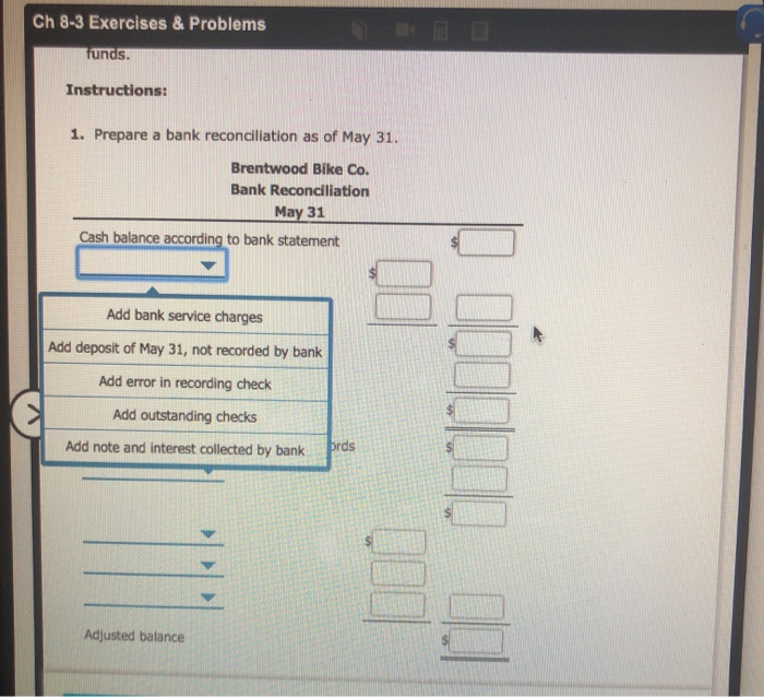 The cash account for Brentwood Bike Co. at May 1 indicated a