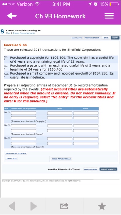 15% ooo Verizon 3:41 PM Ch 9 Homework e Kimmel, Financial