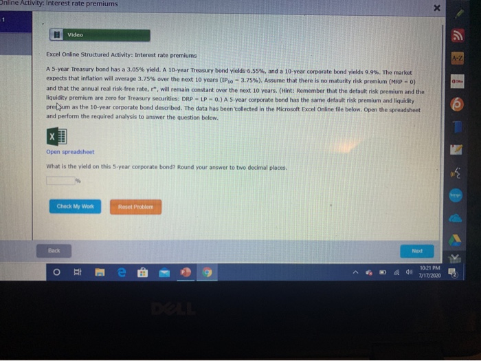  Online Activity: Interest rate premiums X Video Excel Online Structured Activity: