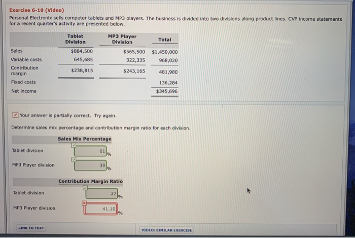  Exercise 6-10 (Video) Personal Electronix sells computer tablets and MP3 players.