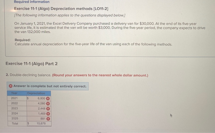 information Exercise 11-1 (Algo) Depreciation methods (L011-2] [The following information applies to