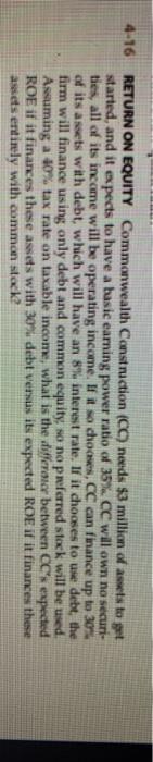 me onow RETURN ON EQUITY Commonwealth Goebben needs $3 million at assets