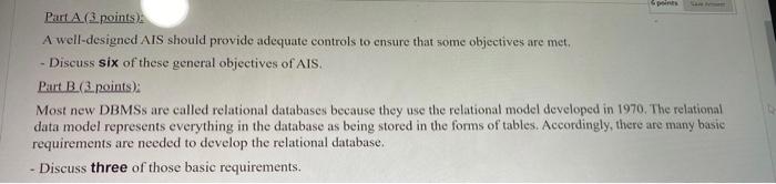  points Save tem Part A (3. points) A well-designed AIS should