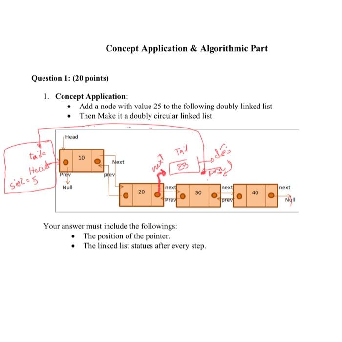 I want a solution with a drawing Concept Application \& Algorithmic Part