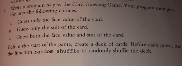  Do in C++ a. 7. Write a program to play the