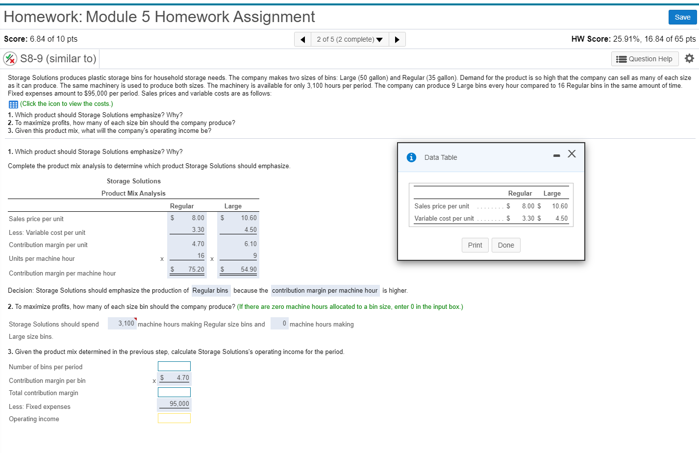  Homework: Module 5 Homework Assignment Save Score: 6.84 of 10 pts