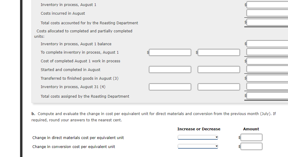  b. Compute and evaluate the change in cost per equivalent unit