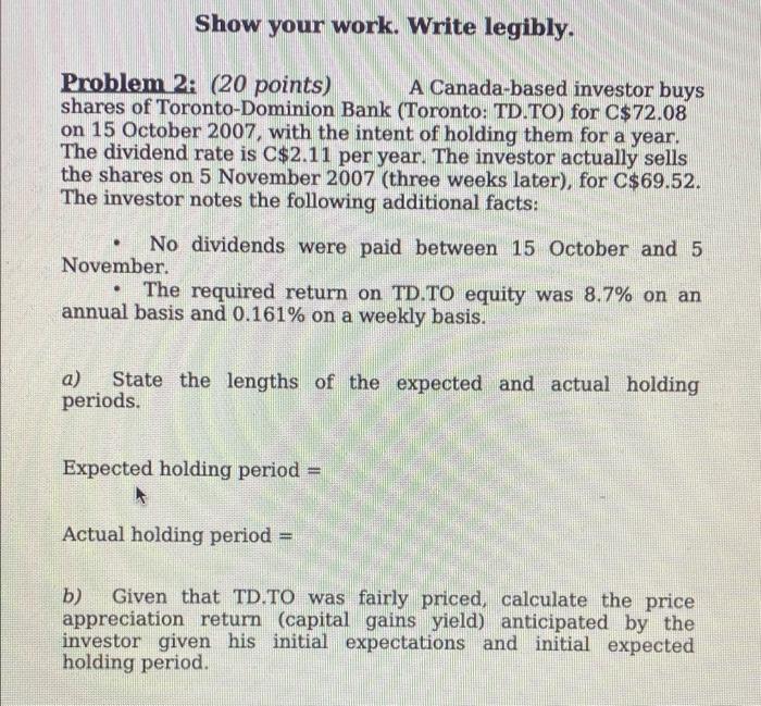  Security Analysis homework help two part Show your work. Write legibly.