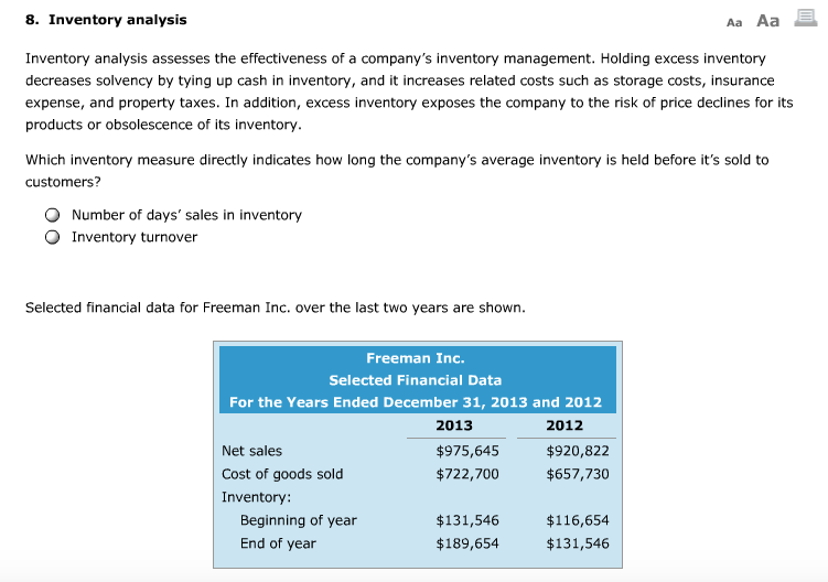 Aa Aa E 8. Inventory analysis Inventory analysis assesses the effectiveness