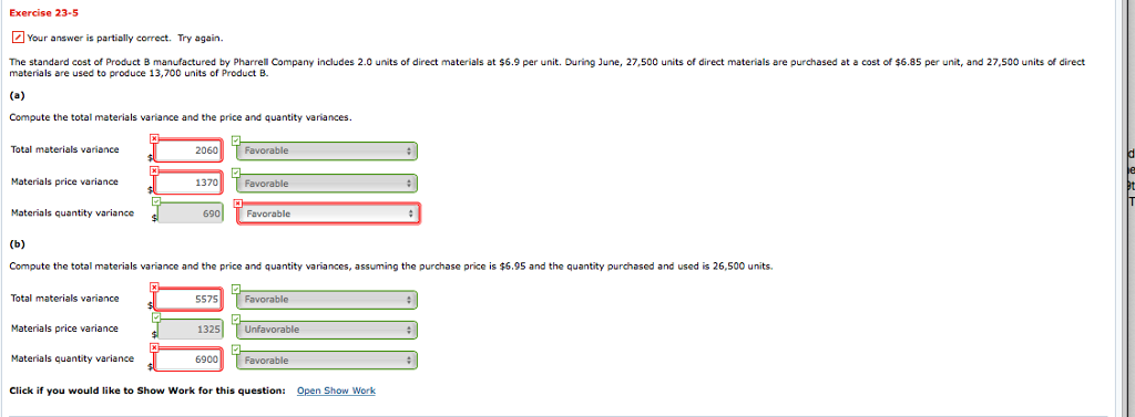 Exercise 23-5 Your answer is partially correct. Try again. The standard