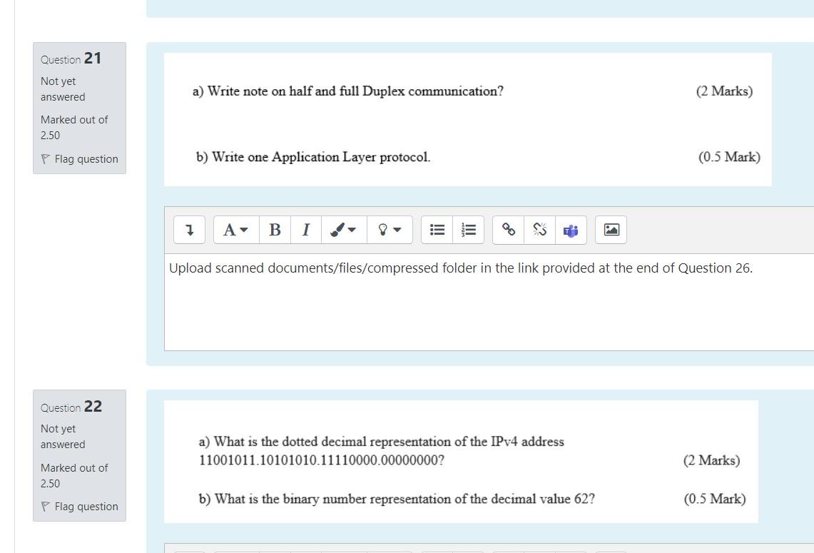 Question 21 Not yet answered a) Write note on half and