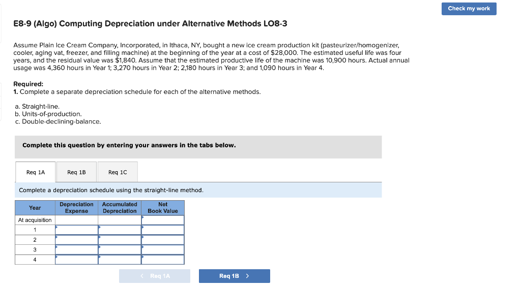  E8-9 (Algo) Computing Depreciation under Alternative Methods LO8-3 Assume Plain Ice