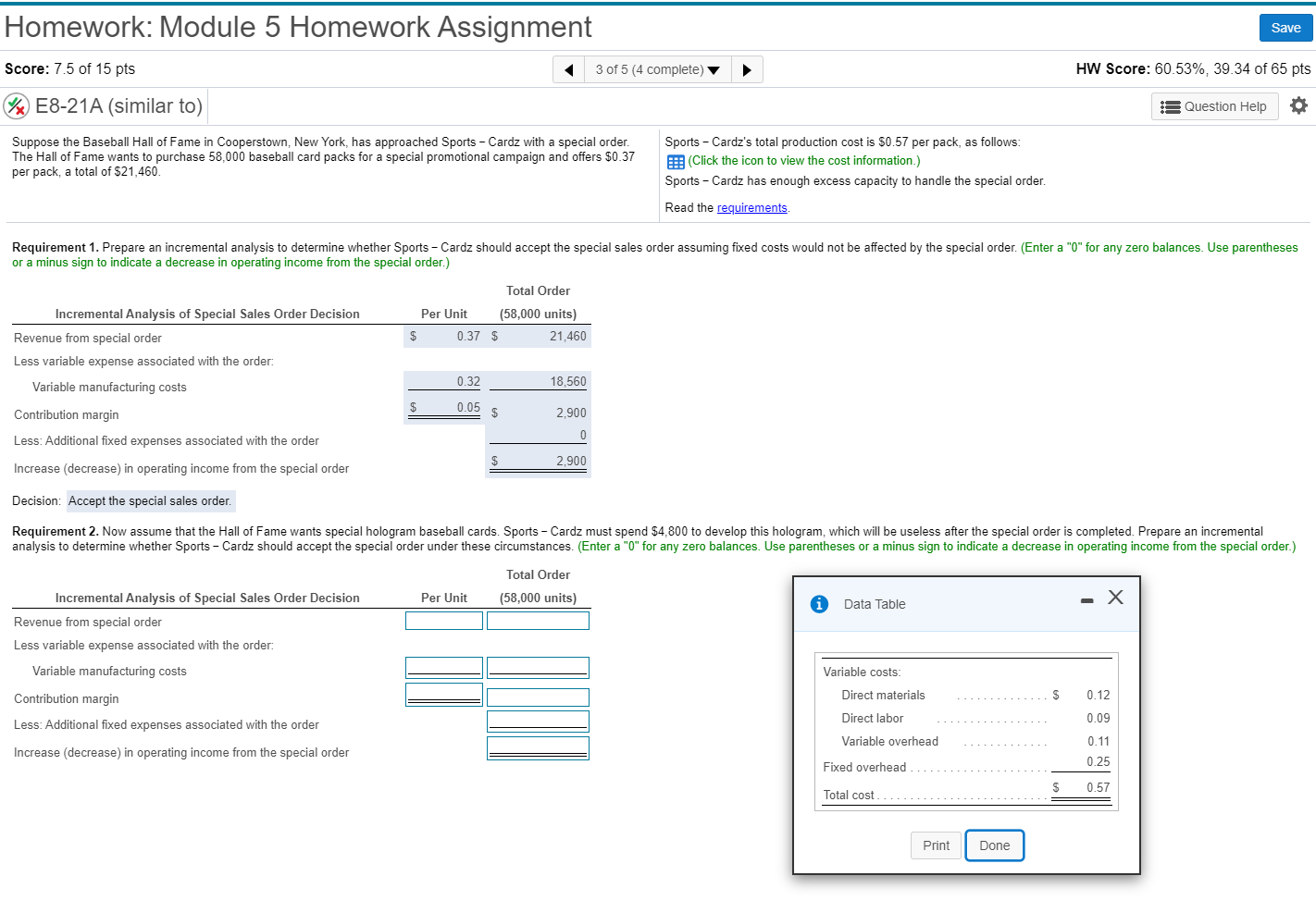  Homework: Module 5 Homework Assignment Save Score: 7.5 of 15 pts