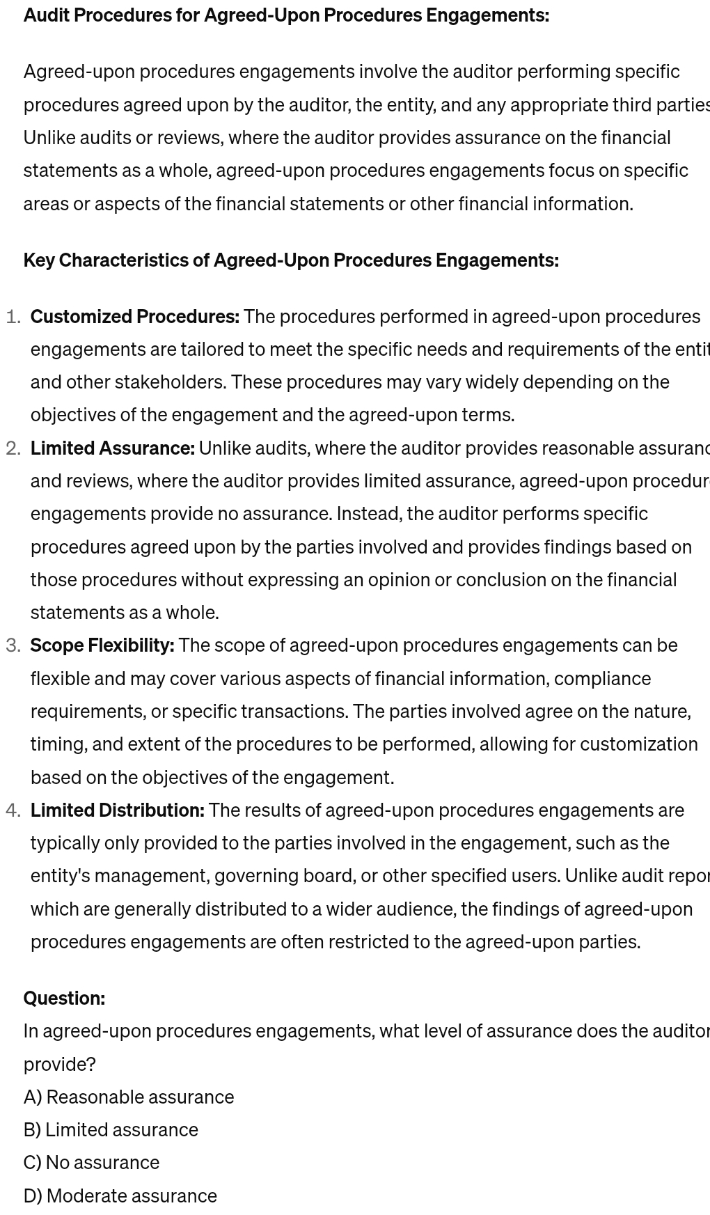  Audit Procedures for Agreed-Upon Procedures Engagements: Agreed-upon procedures engagements involve the