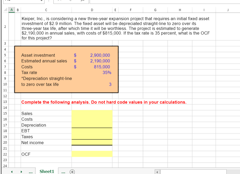 Please do not hardcode in the numbers. Please use cell references or