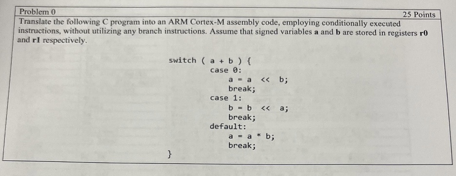  Translate the following C program into an ARM Cortex-M assembly code,