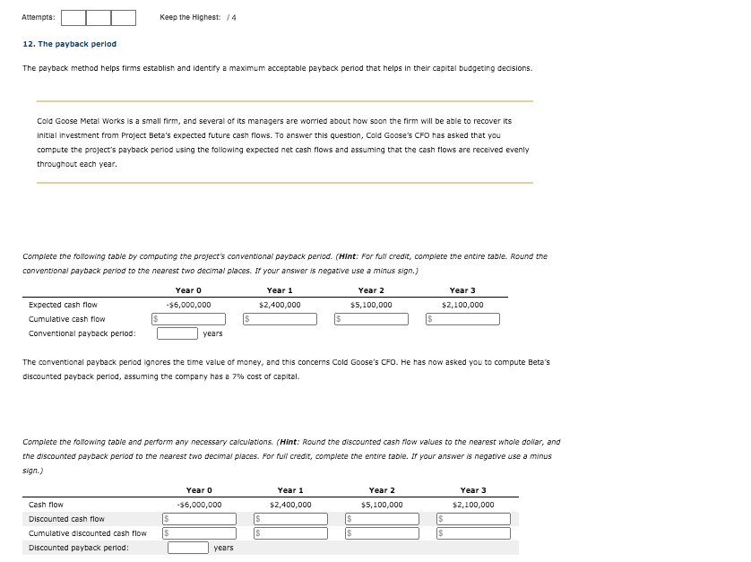  Attempts: Keep the Highest: 14 12. The payback period The payback