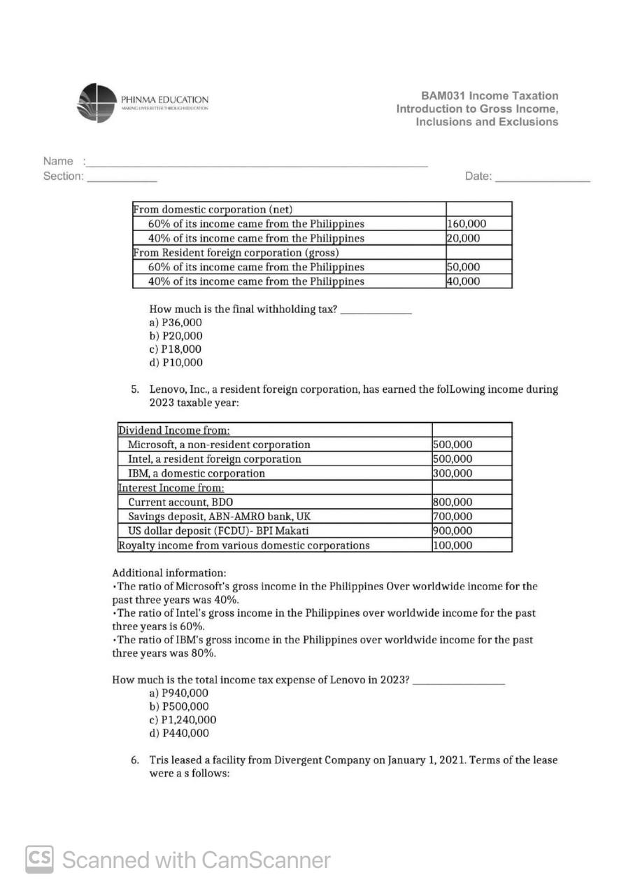 ratio of Intel's gross income in the Philippines over worldwide income for