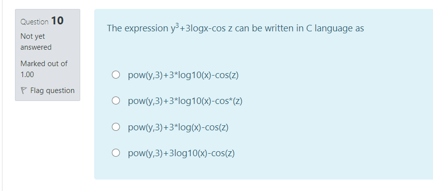  C program solve by C program The expression y3 +3logx-cos z