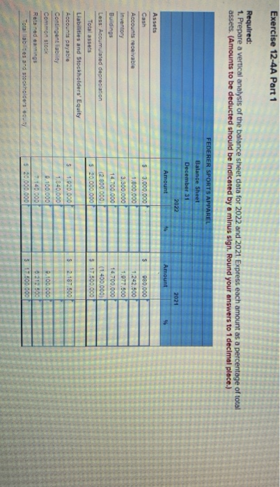  Exercise 12-4A Prepare vertical and horizontal analyses (LO12-1, 12-2) Part 1