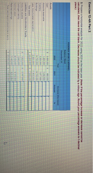 and 2 Exercise 12-4A Part 1 Required: 1. Prepare a vertical analysis