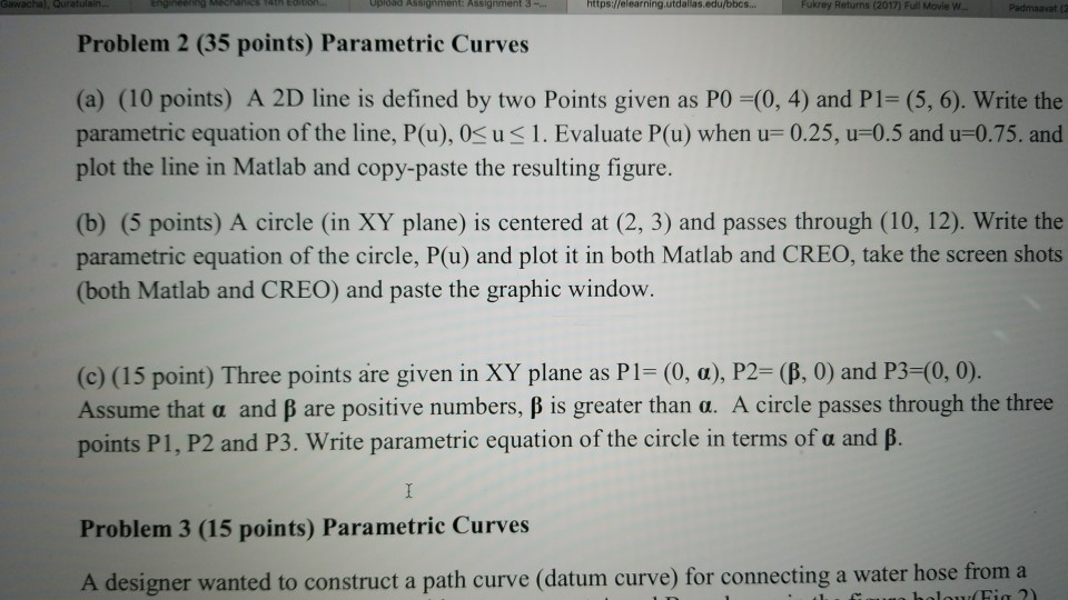  Do the MATLAB code and solve the parametric equations (parts a