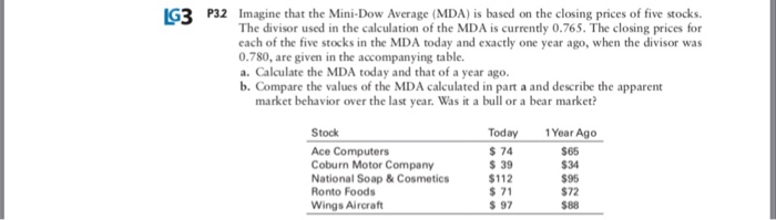  G3 P32 Imagine that the Mini-Dow Average (MDA) is based on