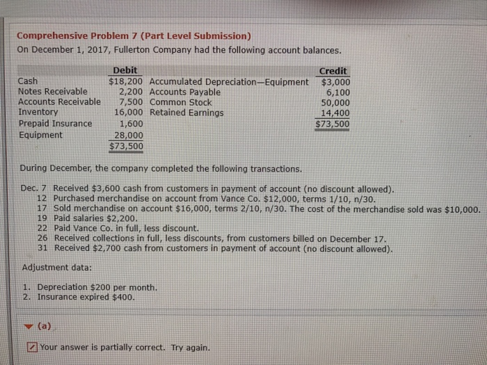 Please help Comprehensive Problem 7 (Part Level Submission) On December 1,