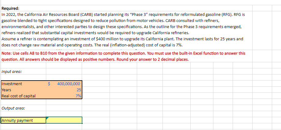 What is the excel formula function for this annuity problem and what