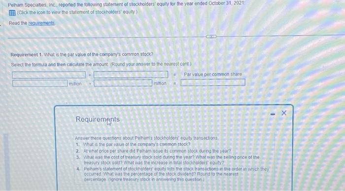 equity for the year ended October 31,2021 : (Cick the icon to