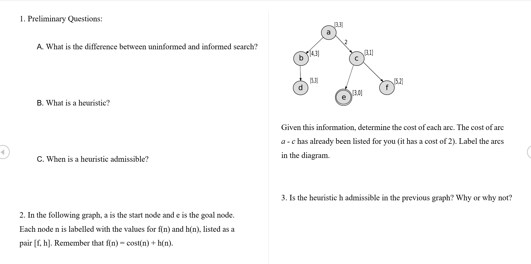  Preliminary Questions: A. What is the difference between uninformed and informed