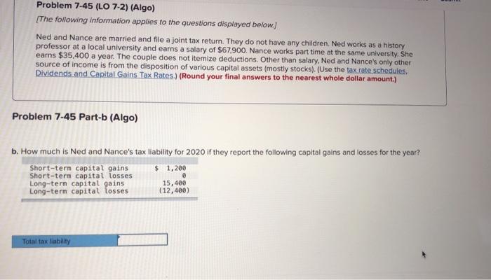 (Algo) [The following information applies to the questions displayed below.) Ned and