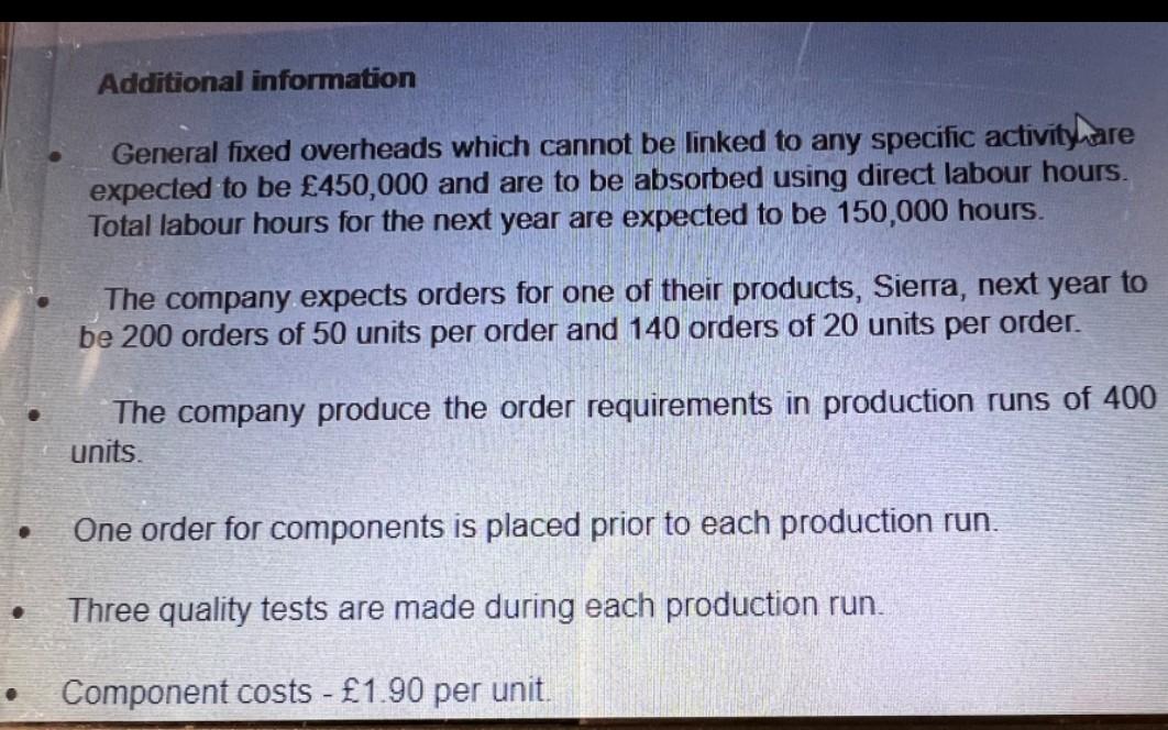 forecasts the following activity for the next financial year detailed in Table