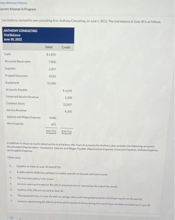  how Attempt History urrent Attempt in Progress Len Anthony started his