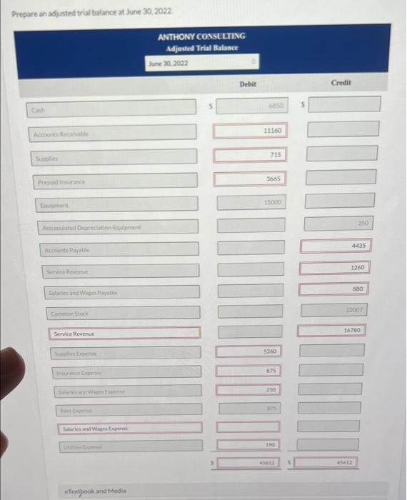 own consulting firm, Anthony Consulting on June 1, 2022. The trial balance