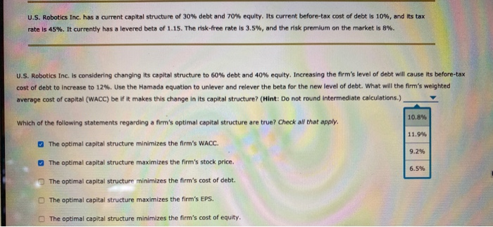 currently has a capital structure consisting of 40% debt and 60% equity.