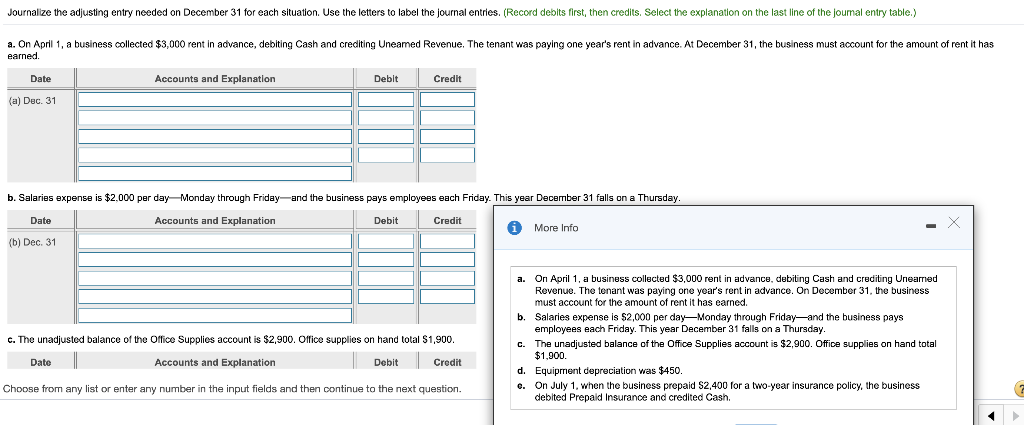 Journalize the adjusting entry needed on December 31 for each situation.
