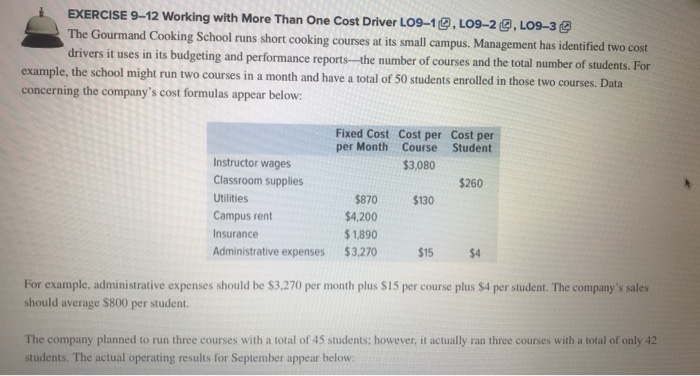  EXERCISE 9-12 Working with More Than One Cost Driver L09-10, L09-2@.L09-3@